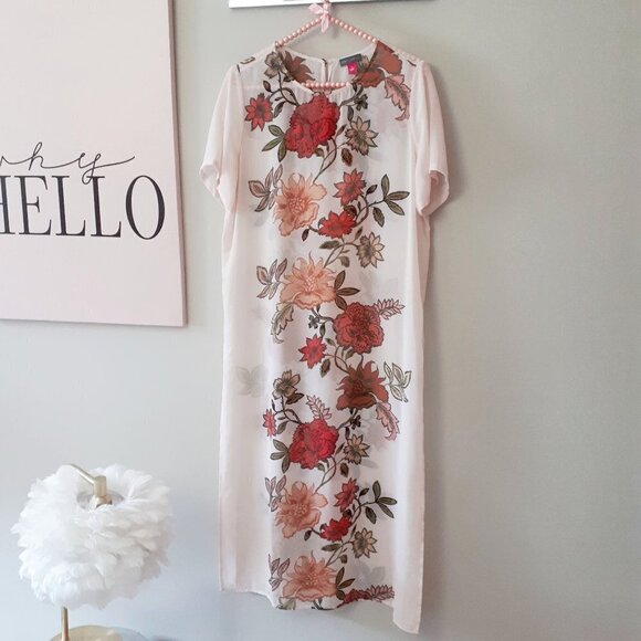 Vince Camuto soft blush pink floral flowy long tunic top, S - Picture 9 of 15